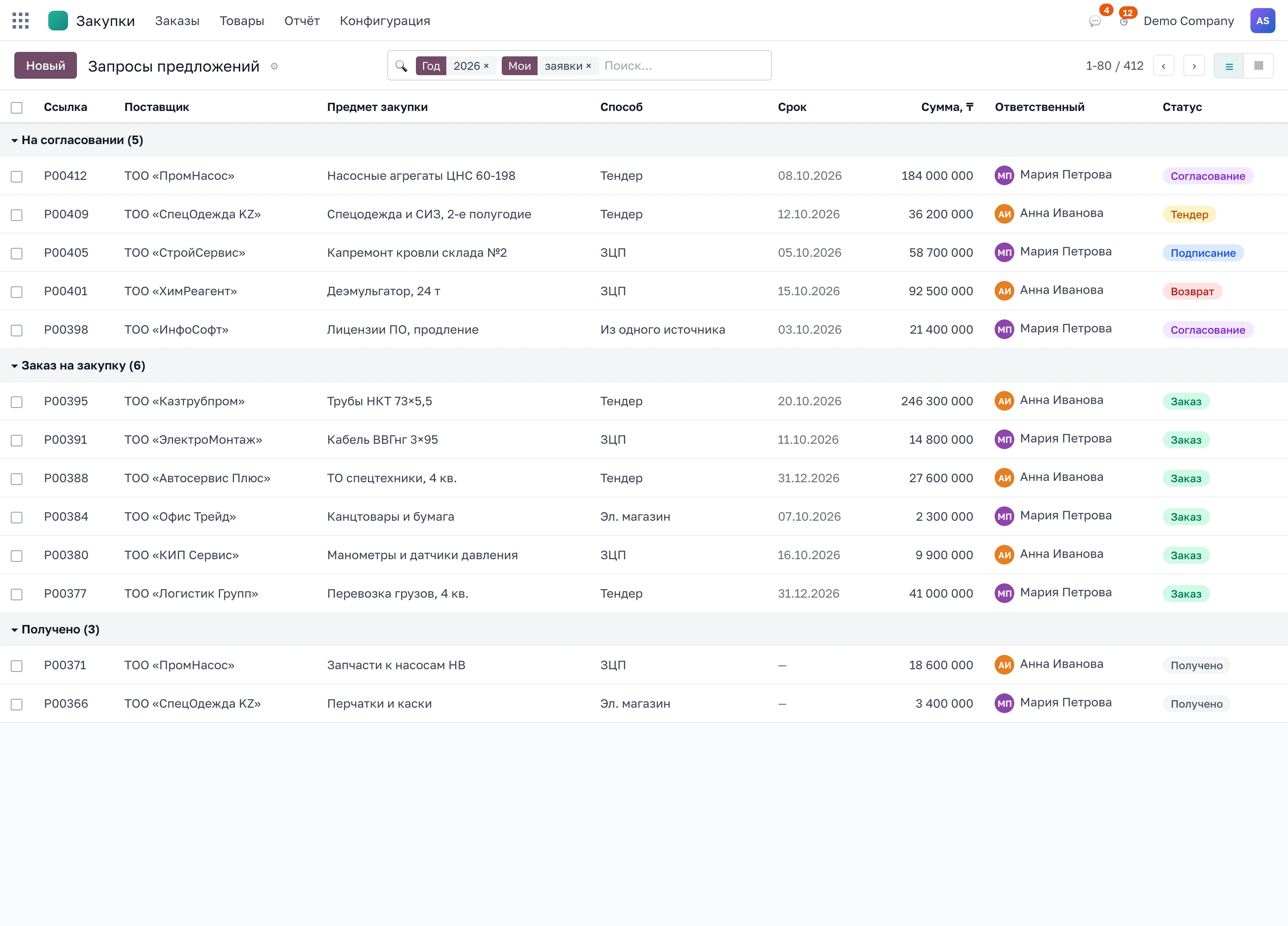 Odoo: запросы предложений